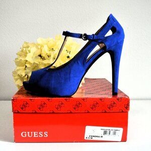 GUESS Zandra-M Royal Blue T-Strap Platform Peep-Toe Heels